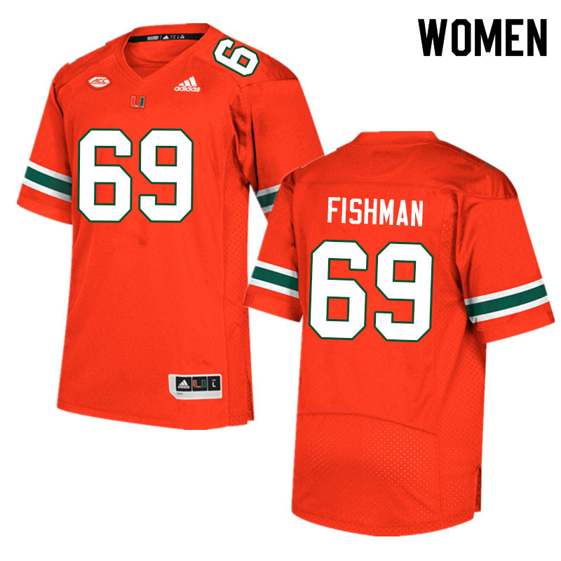 Women #69 Sam Fishman Miami Hurricanes College Football Jerseys Sale-Orange - Click Image to Close